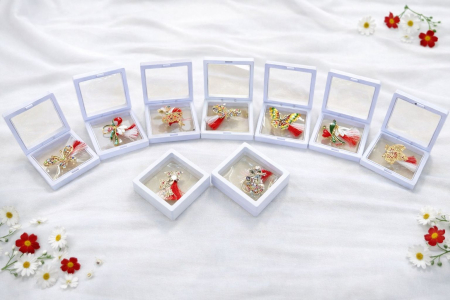 Pachete Promotionale - Set 9 brose martisor elegante, in cutii albe cu capac transparent – modele florale si fluturi