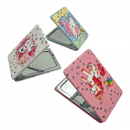 Oglinda compacta dreptunghiulara de poseta cu Unicorn Dragalas colorat – accesoriu magic pentru retusuri rapide,  [1]
