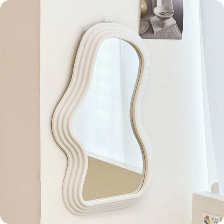 Oglinda de Perete, , Decorativa, pentru Baie, Dormitor, Sufragerie, Model Minimalist, Forma Asimetrica, 40.3x26 cm, Alb [3]