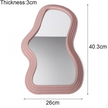 Oglinda de Perete, , Decorativa, pentru Baie, Dormitor, Sufragerie, Model Minimalist, Forma Asimetrica, 40.3x26 cm, Roz [6]