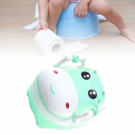 Olita pentru Copii, , +1an, Portabila, Design Vacuta cu Capac, Model Prietenos, Non-Toxic, cu Manere, Compartiment Detasabil, Perie Inclusa, Usor de Curatat, Verde [2]