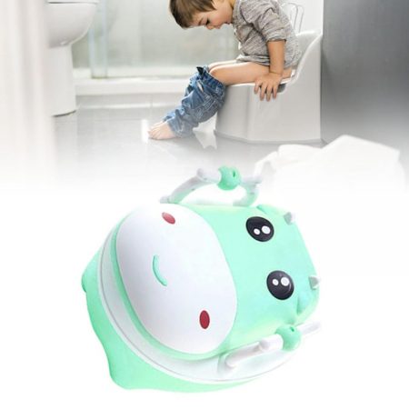 Olita pentru Copii, , +1an, Portabila, Design Vacuta cu Capac, Model Prietenos, Non-Toxic, cu Manere, Compartiment Detasabil, Perie Inclusa, Usor de Curatat, Verde [3]