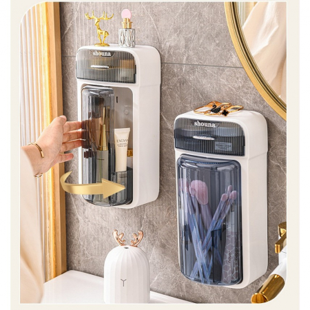 Ingrijire personala si cosmetice Engros - Organizator Baie, , 4 Compartimente si 1 Sertar, Rotire 360 Grade, din PP+PET, 27.5 x 16 x 11 cm, Albastru