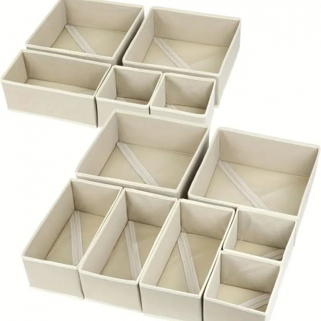 Organizator pentru Sertar, , 3 Marimi, pentru Lenjerie, Tricouri, Sosete, 6 Piese, Pliabil, Stivuibil, din Tesatura, Alb [4]