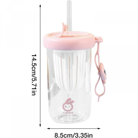 Pahar din silicon, cu capac si pai, pentru copii, , anti-cadere, compartiment pentru fructe/ceai/gheata, rezistent la temperaturi inalte, 500ml, Roz, 14.5x8.8x20 cm [4]