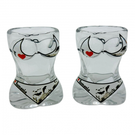 Pahar Shot Bust Feminin „I LOVE ROMANIA”, Sticlă, 6 cm, Suvenir Original  [3]