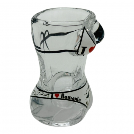Pahar Shot Bust Feminin „I LOVE ROMANIA”, Sticlă, 6 cm, Suvenir Original  [5]