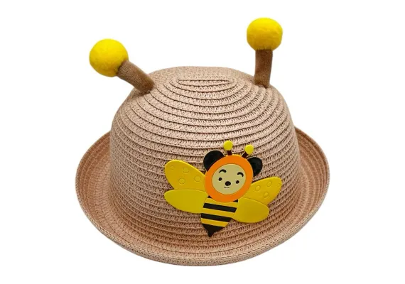 Articole pentru copii Engros - Palarie de Soare din Paie pentru Copii – Model Albinuta, 16-23 cm, Usoara si Vesela, Ideala pentru Vara, 