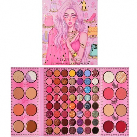 Ingrijire personala si cosmetice Engros - Paleta de farduri Kevin&Coco, 72 de culori, stil pliabil, conturing, iluminator, blush incluse, dreptunghiulara, 22 x 24.5 cm, 490 g, multicolor
