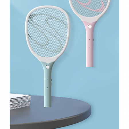 Paleta Electrica pentru Tantari, Muste sau Insecte LED, , Reincarcabila, Incarcare USB, Plastic, Casa si Gradina, Anti-insecte, Alb-Albastru [11]