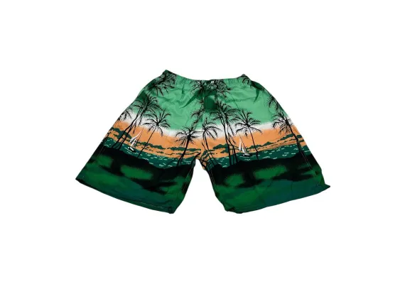 Haine si accesorii Engros - Pantaloni tip short de baie pentru barbati cu model palmier – 100% poliester, cu buzunar si plasa interioara, 