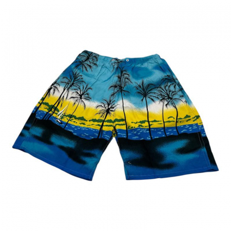 Pantaloni tip short de baie pentru barbati cu model palmier – 100% poliester, cu buzunar si plasa interioara,  [3]