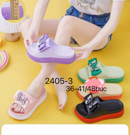 Papuci damă casual, model elegant cu fundiță, platformă confortabilă, mărimi 36-41, culori combinate,  [1]