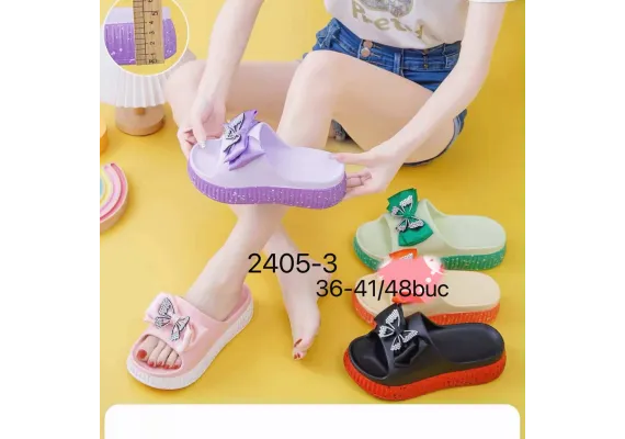 Haine si accesorii Engros - Papuci damă casual, model elegant cu fundiță, platformă confortabilă, mărimi 36-41, culori combinate, 