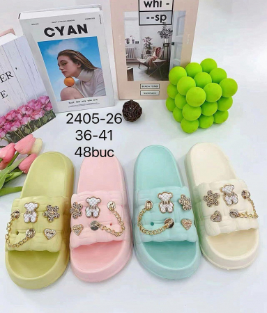 Papuci dama colorati cu lant si accesorii metalice, stil casual modern pentru vara, marimi disponibile 36-41,  [1]