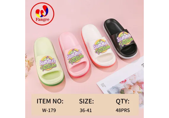 Haine si accesorii Engros - Papuci dama de vara cu imprimeu "Summer Vacation" - comozi, colorati, marimi 36-41, 