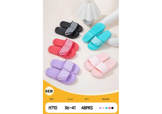 Haine si accesorii Engros - Papuci Dama Marimi 36-41 – Model Sport cu Bareta cu Dungi si Talpa Moale, Culori Combinate, Ideali pentru Vara, Casa sau Plaja, 