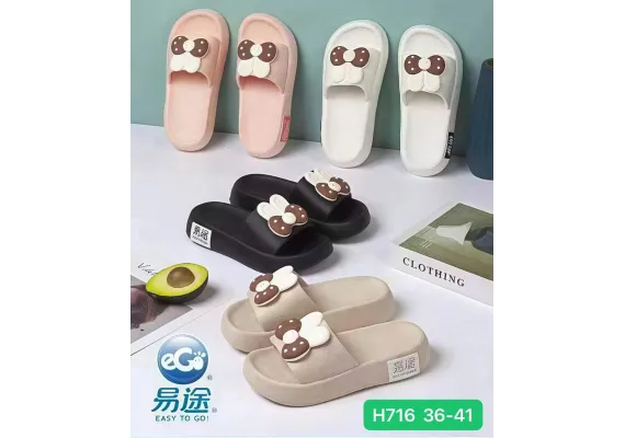Haine si accesorii Engros - Papuci de vară pentru damă, model turnat confortabil înalt, accesorizat cu fundiță, culori combinate, mărimi 36-41, 
