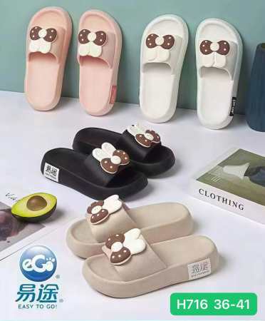 Papuci de vară pentru damă, model turnat confortabil înalt, accesorizat cu fundiță, culori combinate, mărimi 36-41,  [1]