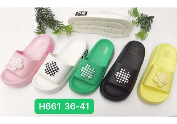 Haine si accesorii Engros - Papuci de vară pentru damă, model turnat confortabil înalt, decorați cu floare, culori combinate, mărimi 36-41, 