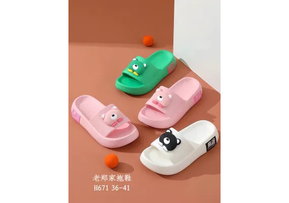 Haine si accesorii Engros - Papuci de vară pentru damă, model turnat confortabil înalt, decorați cu Ursuleț, culori combinate, mărimi 36-41, 