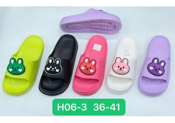 Haine si accesorii Engros - Papuci de vară pentru damă model turnat, confortabili, decorați cu iepuraș, culori combinate, mărimi 36-41, 