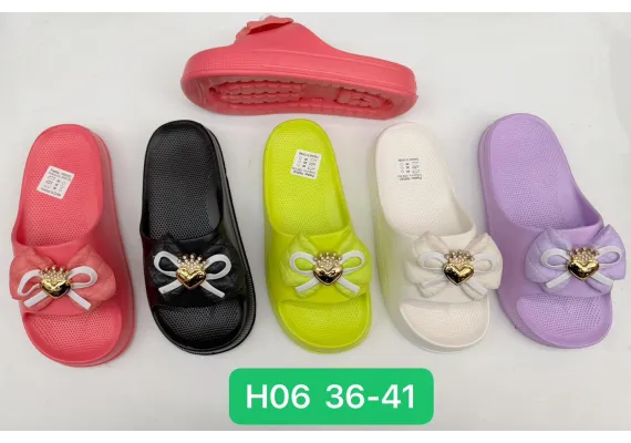 Haine si accesorii Engros - Papuci de vară pentru damă model turnat înalt, accesorizat cu fundiță, culori combinate, mărimi 36-41, 