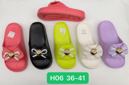 Papuci de vară pentru damă model turnat înalt, accesorizat cu fundiță, culori combinate, mărimi 36-41,  [1]