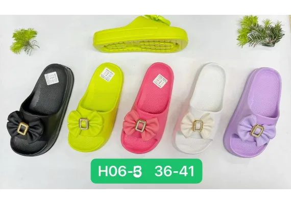Haine si accesorii Engros - Papuci de vară pentru damă model turnat înalt, accesorizat cu fundiță, culori combinate, mărimi 36-41, 