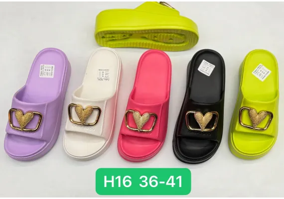 Haine si accesorii Engros - Papuci de vară pentru damă, model turnat înalt, accesorizat cu inimioară aurie, culori combinate, mărimi 36-41, 
