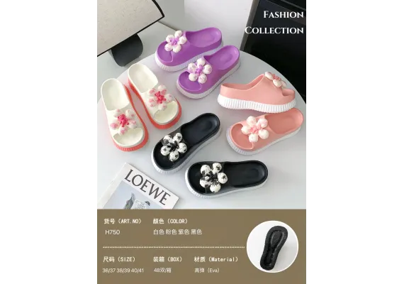 Haine si accesorii Engros - Papuci de vară pentru damă, model turnat înalt, decorați cu floricică, culori combinate, mărimi 36-41, 