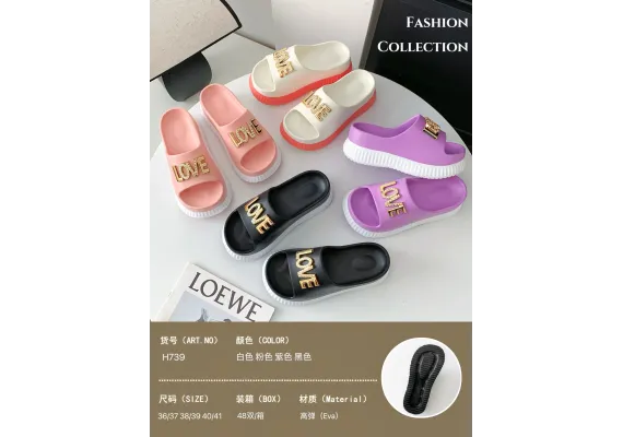 Haine si accesorii Engros - Papuci pentru damă, model turnat înalt, confortabil, LOVE, culori combinate, mărimi 36-41, 