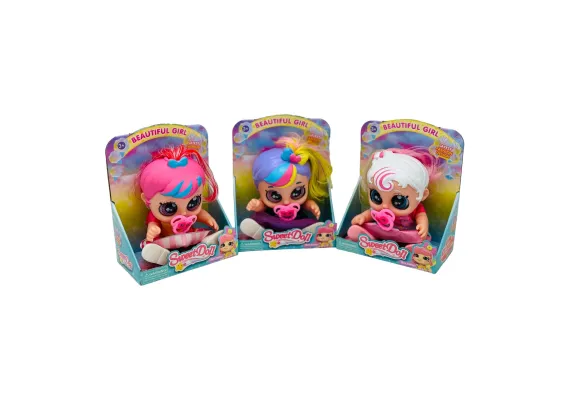 Articole pentru copii Engros - Papusa Bebelus cu sunete, cu biberon si suzeta, ochisori cu sclipici, 18.5×15×8.5cm, +3ani,  