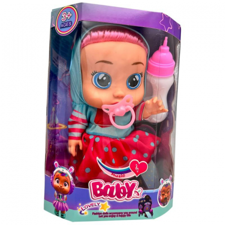 Papusa Bebelus Muzicala Cu Biberon Suzeta Si Sunete, modele combinate, Inaltime 22.5cm Jucarie Interactiva Pentru Copii,  [2]