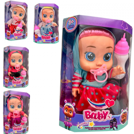 Papusa Bebelus Muzicala Cu Biberon Suzeta Si Sunete, modele combinate, Inaltime 22.5cm Jucarie Interactiva Pentru Copii,  [1]