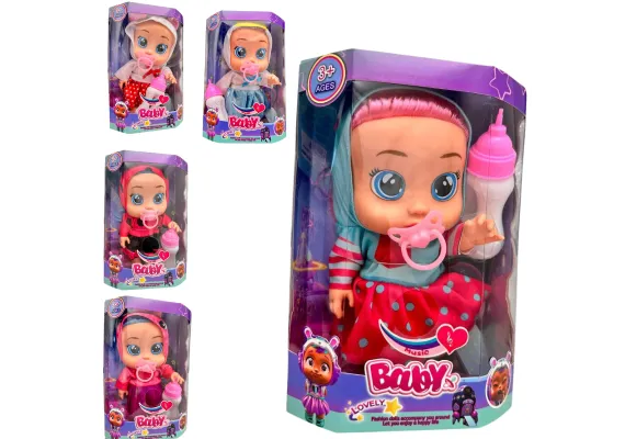Articole pentru copii Engros - Papusa Bebelus Muzicala Cu Biberon Suzeta Si Sunete, modele combinate, Inaltime 22.5cm Jucarie Interactiva Pentru Copii, 