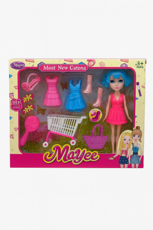 Papusi si accesorii - Papusa Mayee cu Haine, Pantofi si Accesorii – Set Fashion cu Carucior de Cumparaturi 3+, 36x27cm