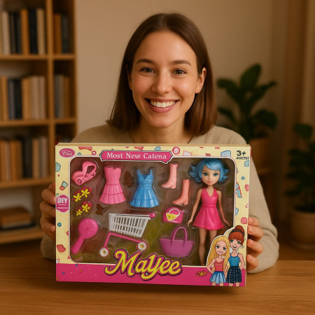 Papusa Mayee cu Haine, Pantofi si Accesorii – Set Fashion cu Carucior de Cumparaturi 3+, 36x27cm [1]