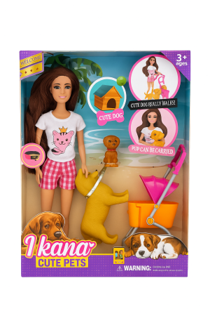 Papusi si accesorii - Papusa I Kana Cute Pets cu catel , carucior si accesorii, set joaca fete 3+, 32x22 cm