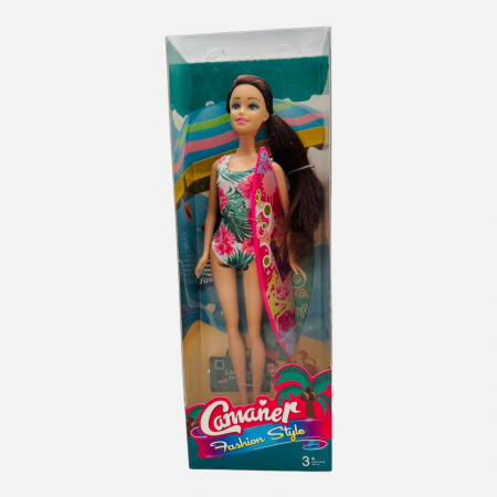 Papusa in costum de baie, cu placa de Surf,Camaner Fashion Style, 33×12×5cm, multicolor, +3ani,   [3]