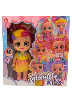 Papusi si accesorii - Papusa Sparkle Kids cu ochi mari SD-Eyes si functie muzicala, model colorat, 3+ ani