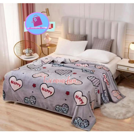 Paturi cocolino Engros - Patura Cocolino XXL 200x230 cm cu Inimi „Happy” – Super Pufoasa si Vesela