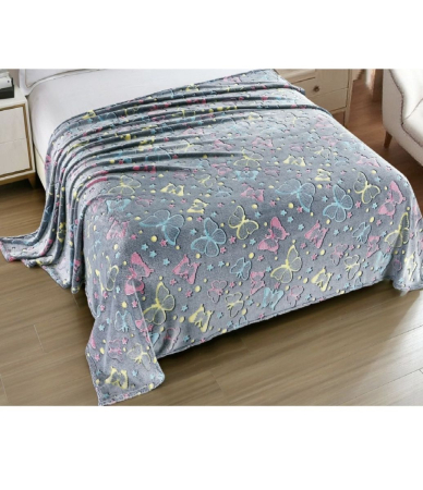 Paturi cocolino Engros - Patura Cocolino XXL Fosforescenta 200x230 cm cu Fluturi – Super Pufoasa si Eleganta