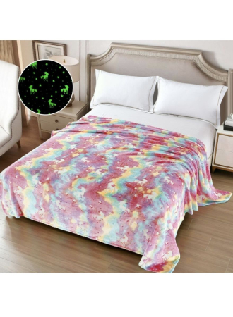 Paturi cocolino Engros - Patura Cocolino XXL Fosforescenta 200x230 cm cu Unicorni – Super Pufoasa si Colorata