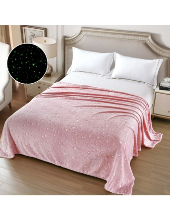 Paturi cocolino Engros - Patura Cocolino XXL Fosforescenta 200x230 cm cu Stele Roz – Super Pufoasa si Delicata