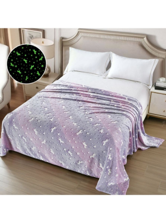 Paturi cocolino Engros - Patura Cocolino XXL Fosforescenta 200x230 cm cu Unicorni Pastel – Super Pufoasa si Magica
