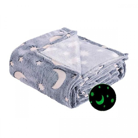 Articole pentru Casa Engros - Patura Fosforescenta, , Moale, Pufoasa, Lumineaza in Intuneric, 1.5x2 m, Model Cer Instelat, Gri