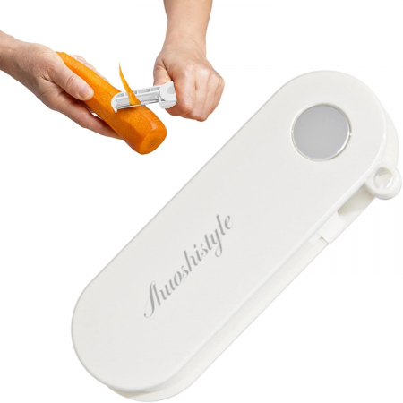 Peeler pentru Legume si Fructe, , 3.6 x 9.1 cm, Multifunctional, Curatator Pliabil, din ABS si Otel Inoxidabil, Alb [2]