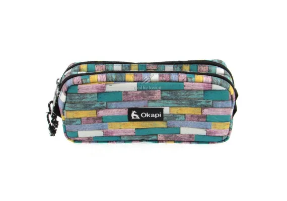 Accesorii scolare Engros - Penar borseta Okapi 108, 2 compartimente cu fermoar – diverse culori, design practic pentru scoala, 