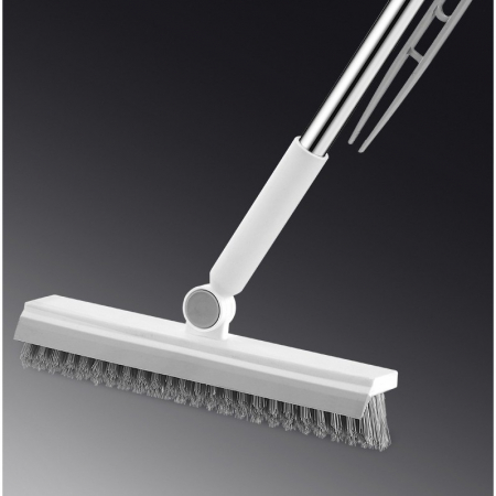 Perie de Curatare pentru Podele si Rosturi, , Lungime Maner 105 cm, Capat Pivotant 180 Grade, Peri din PP, Otel si Plastic, Cleste pentru Scame si Par Inclus, Alb [1]